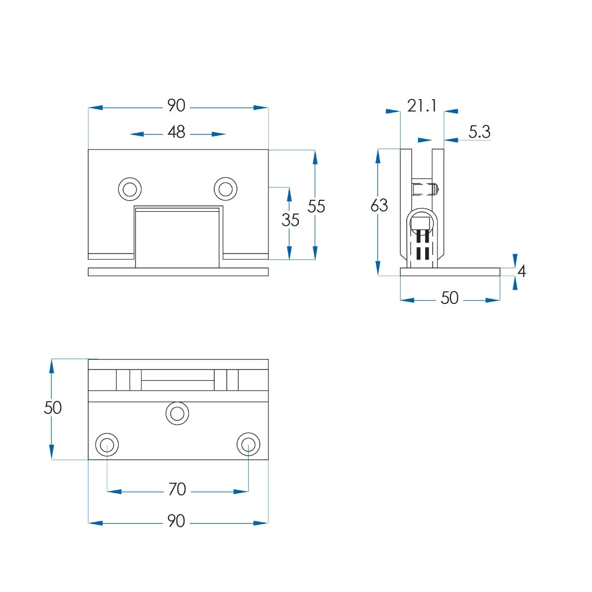 Shower Door Hinge Gunmetal 90 Degree