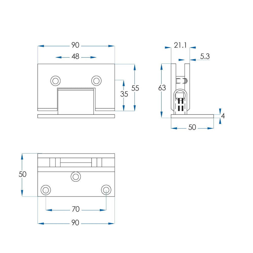Shower Door Hinge Titanium Bronze 90 Degree