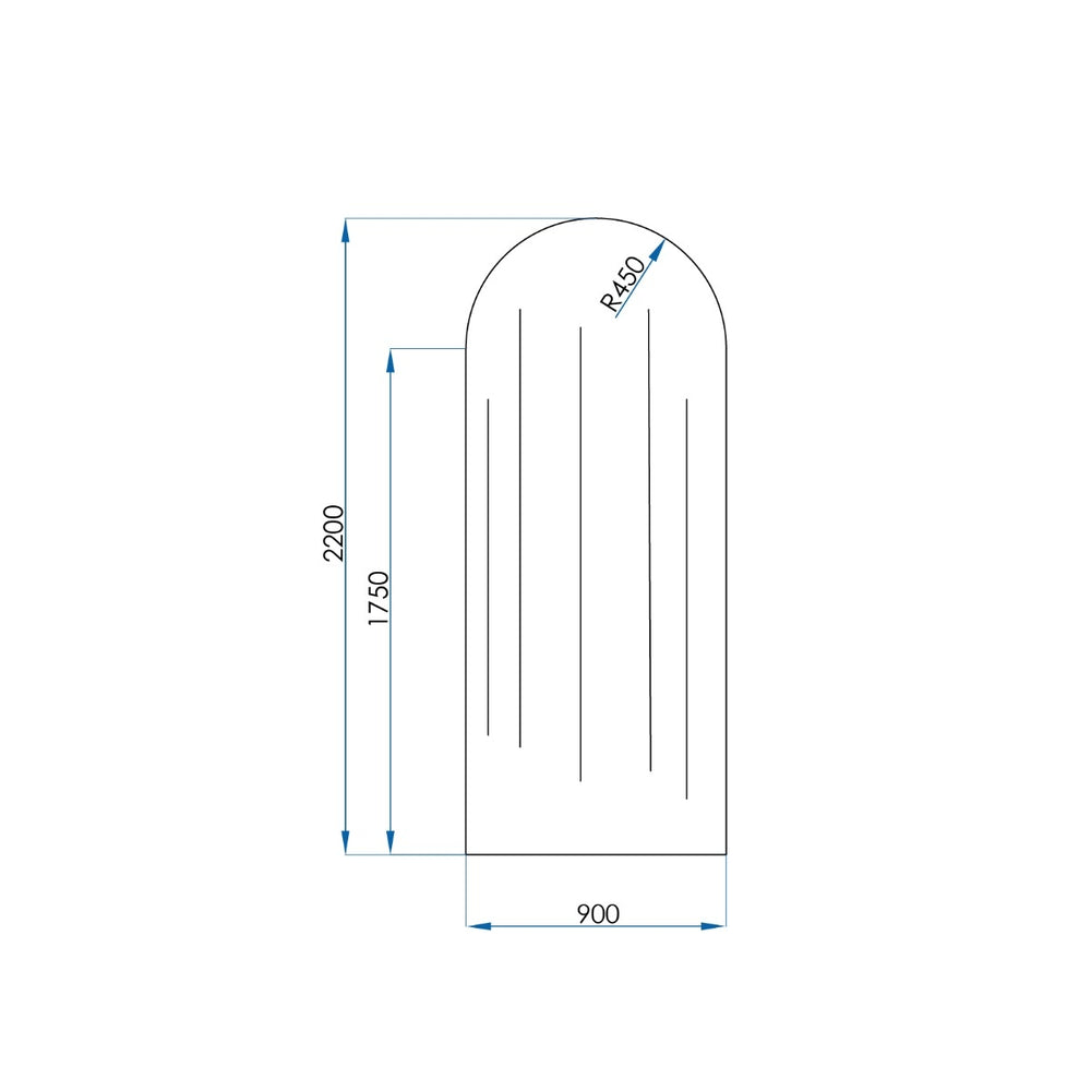 Frameless Arch Fluted Glass Panel 900x2200x10mm
