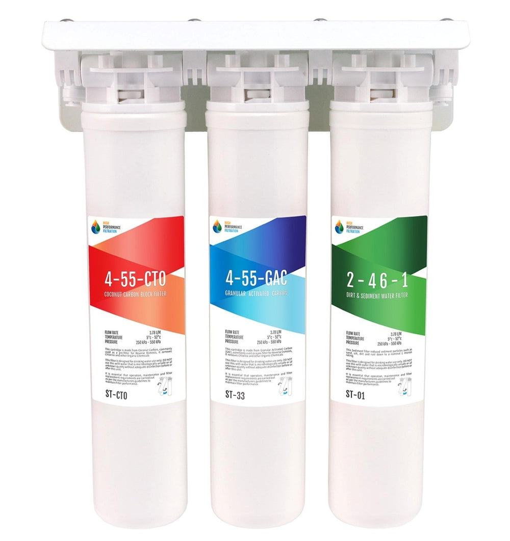 FSA HPF Triple Quick Change Undersink Water Filter Bracket, 3 Filters + Fitting Kit