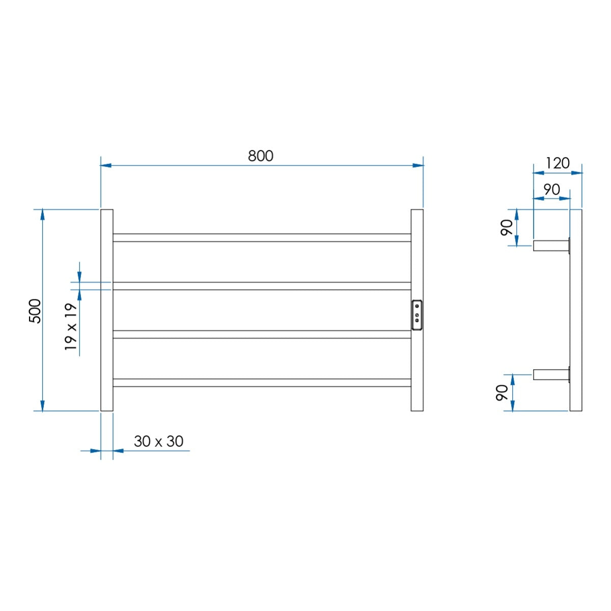 HETTA Multi-Function Square Heated Towel Rail 4 Bar Matte Black