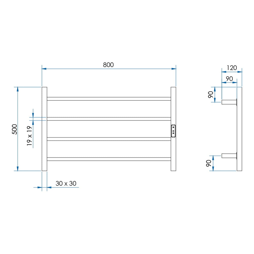 HETTA Multi-Function Square Heated Towel Rail 4 Bar Brushed Nickel