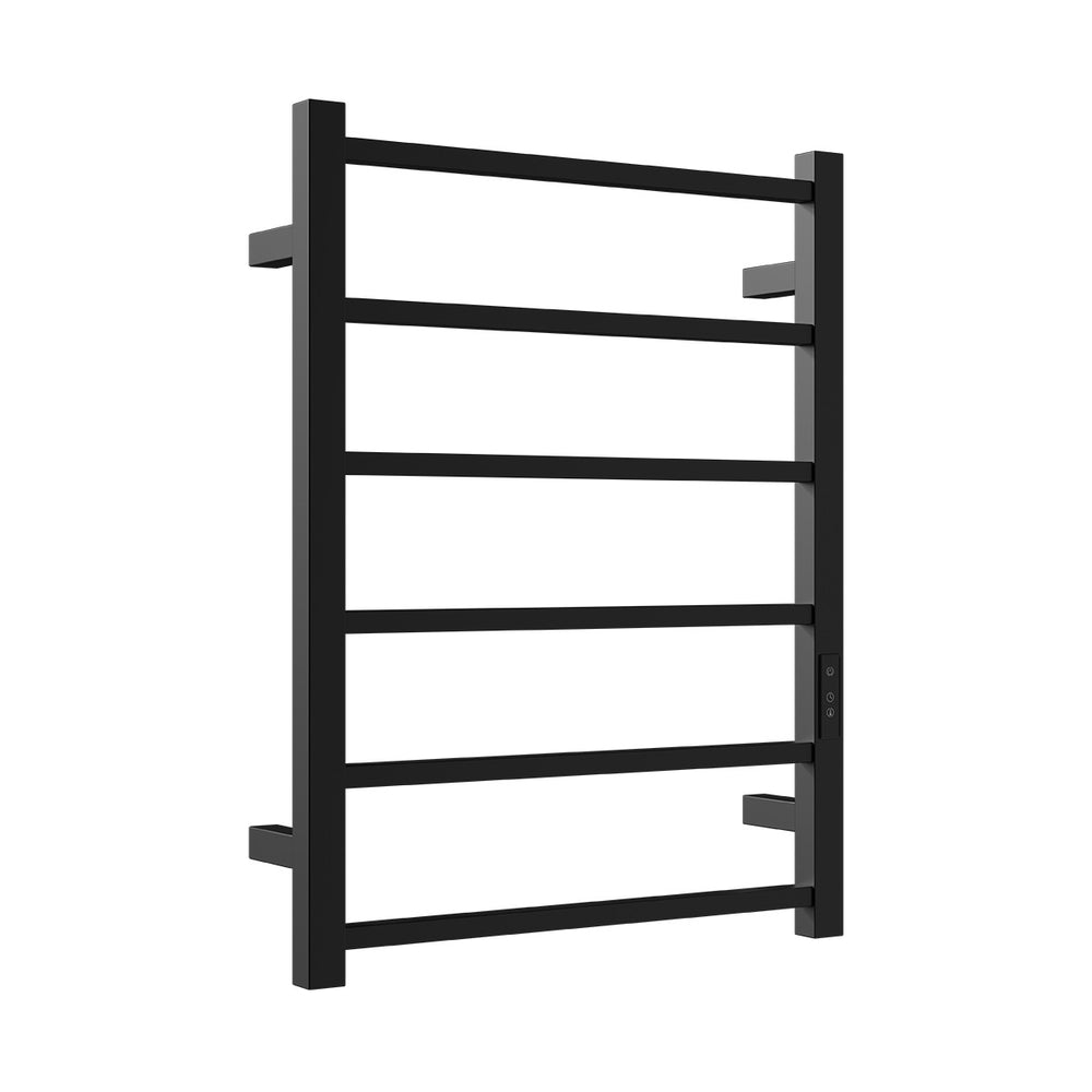 HETTA Multi-Function Square Heated Towel Rail 6 Bar Matte Black