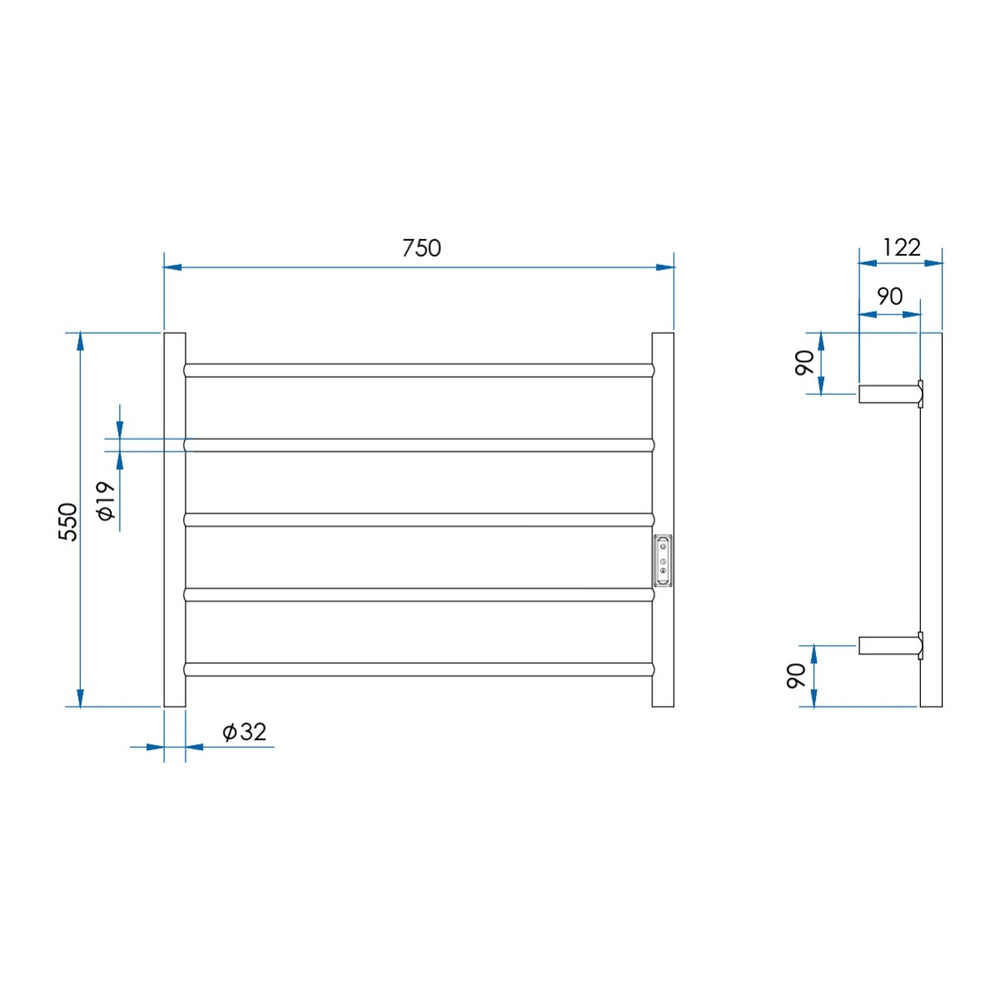 HETTA Multi-Function Round Heated Towel Rail 5 Bar Polished Stainless Steel