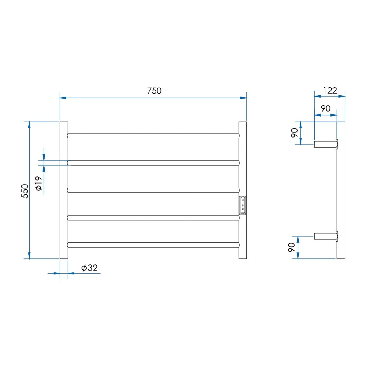 HETTA Multi-Function Round Heated Towel Rail 5 Bar Polished Stainless Steel