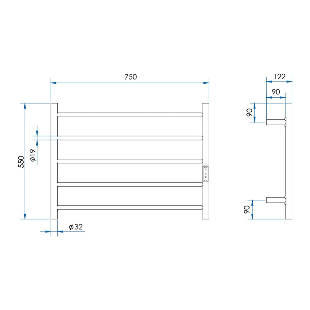 HETTA Multi-Function Round Heated Towel Rail 5 Bar Brushed Nickel