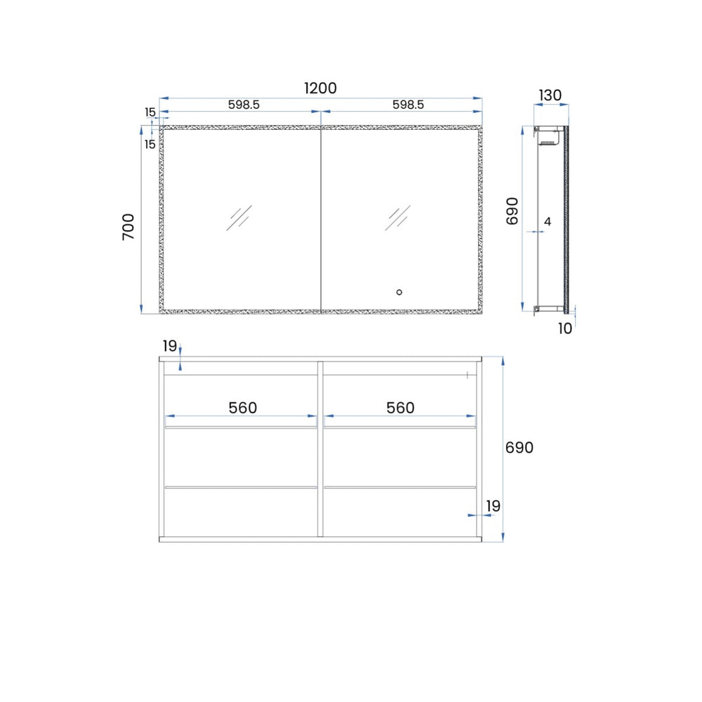 JASPER LED Edge Mirror Cabinet w/ GPO and USB Power 1200mm