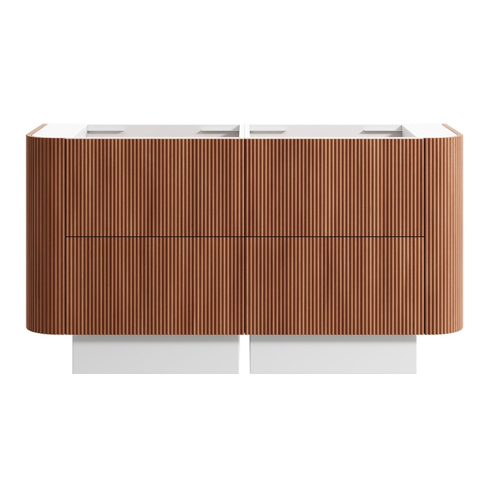 KIMBERLEY Curved Floor Mount Vanity Double 1500mm - Beech Finish
