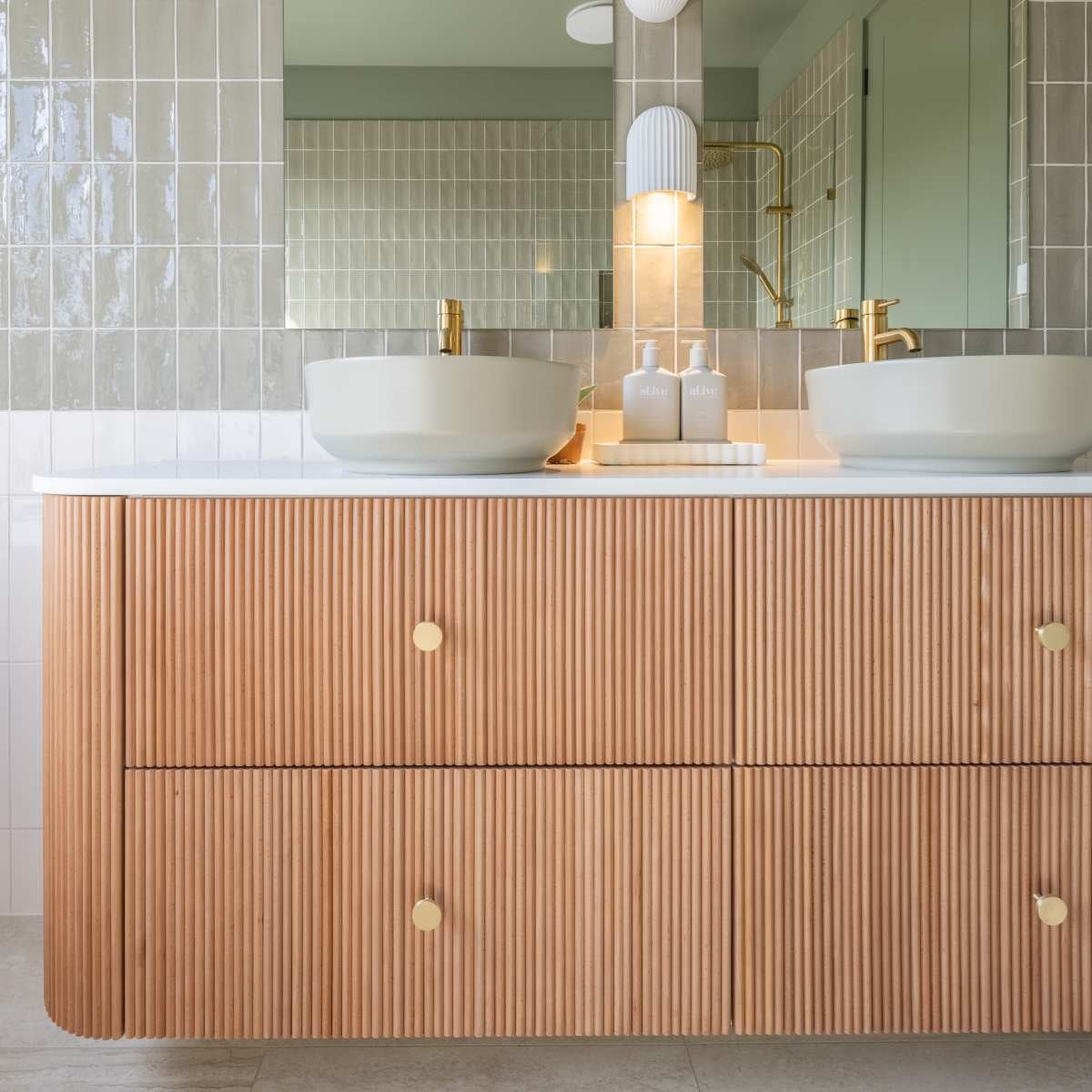 KIMBERLEY Corner Floor Mount Vanity 1650mm Beech Finish