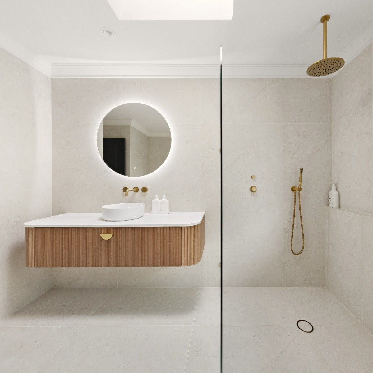 KIMBERLEY Curved Wall Hung Vanity 1200mm Beech Finish