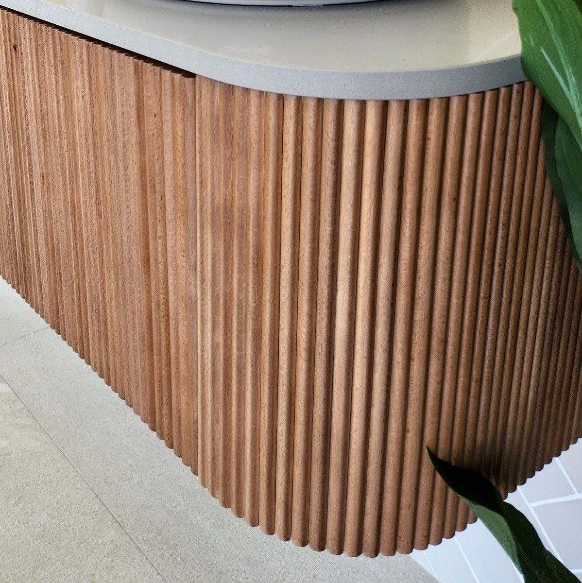 KIMBERLEY Curved Wall Hung Vanity Double 1500mm - Beech Finish