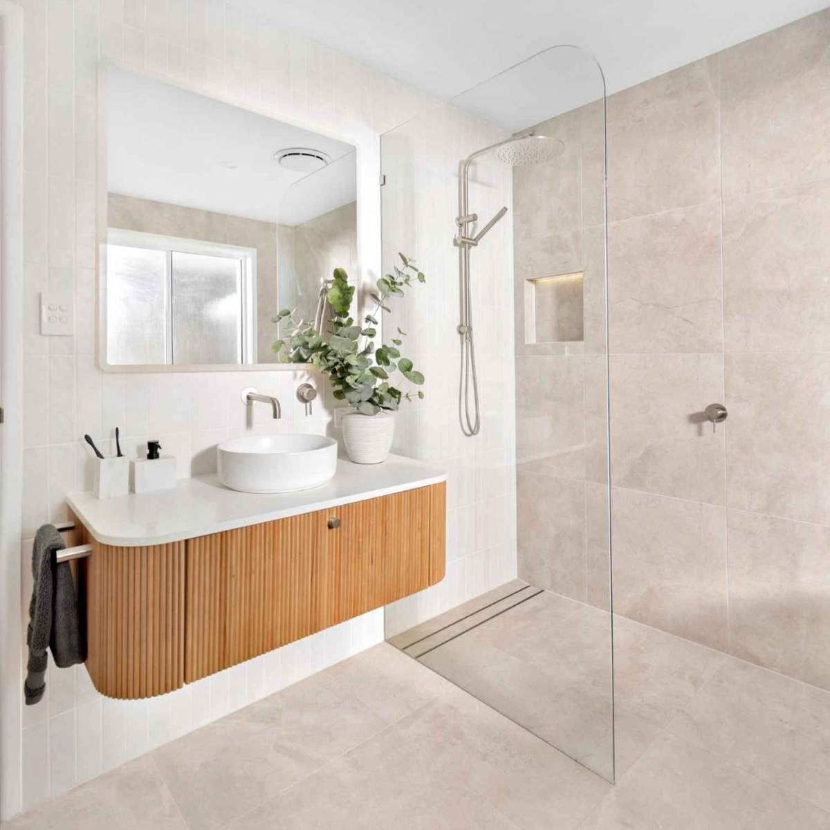 KIMBERLEY Curved Wall Hung Vanity 1050mm Beech Finish