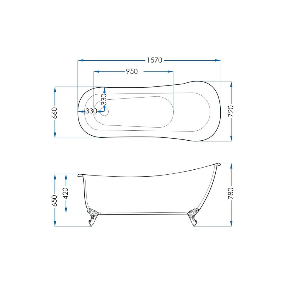 LAWSON Clawfoot Bath Kit White 1570mm /w Gold Feet