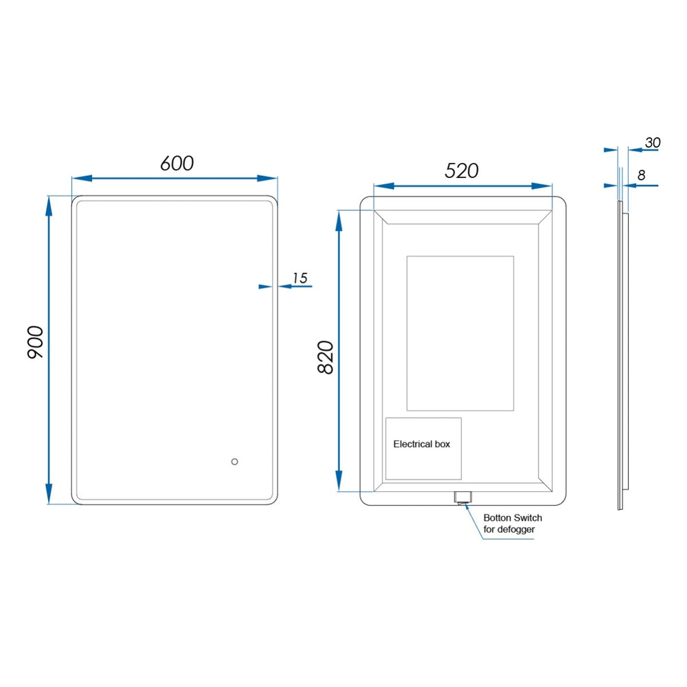 ORLANDO Rectangle LED Edge Mirror with Demister 600x900mm