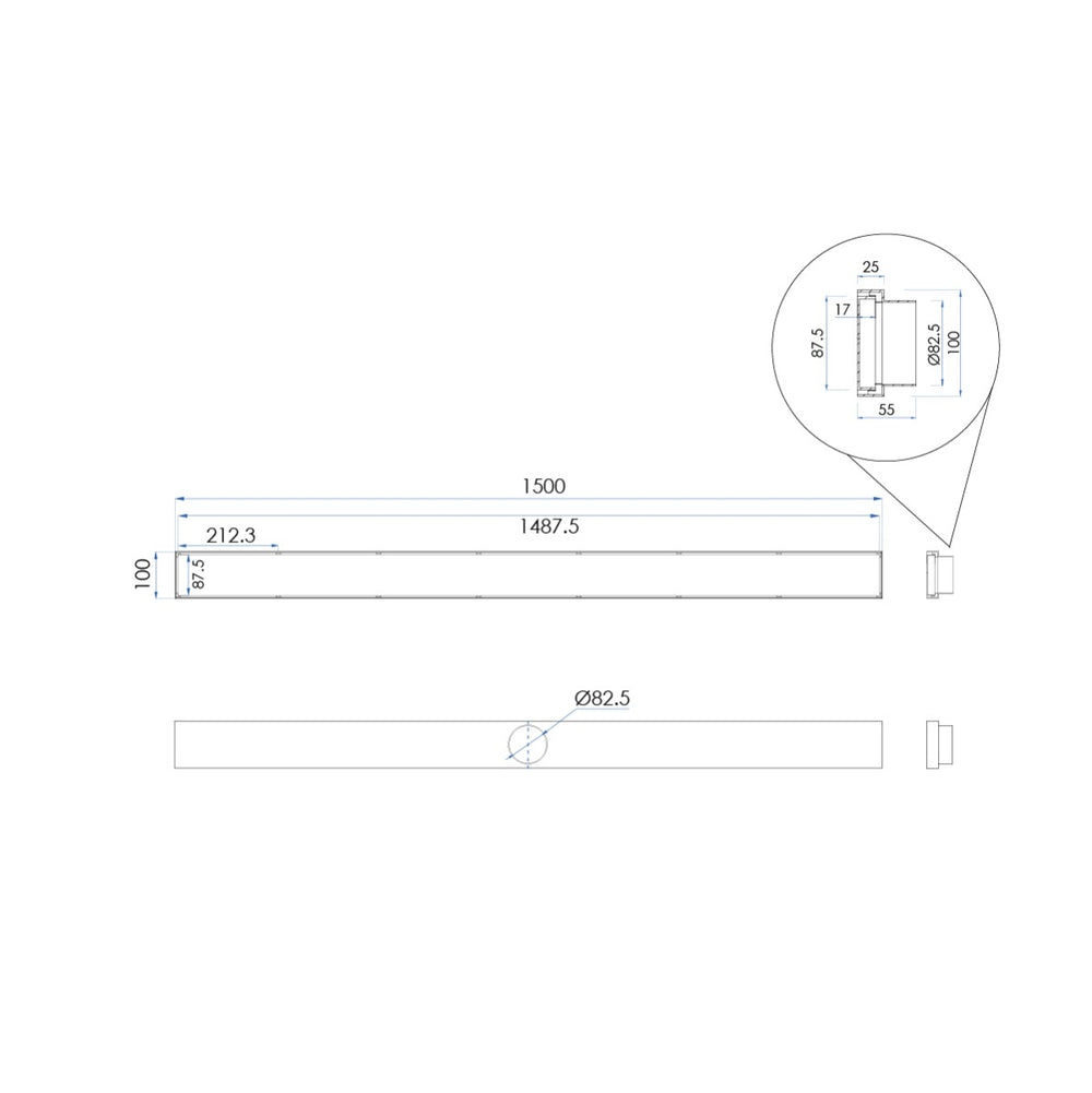 LIDO LINEAR Tile Floor Drain 1500 x 100mm Brushed Nickel