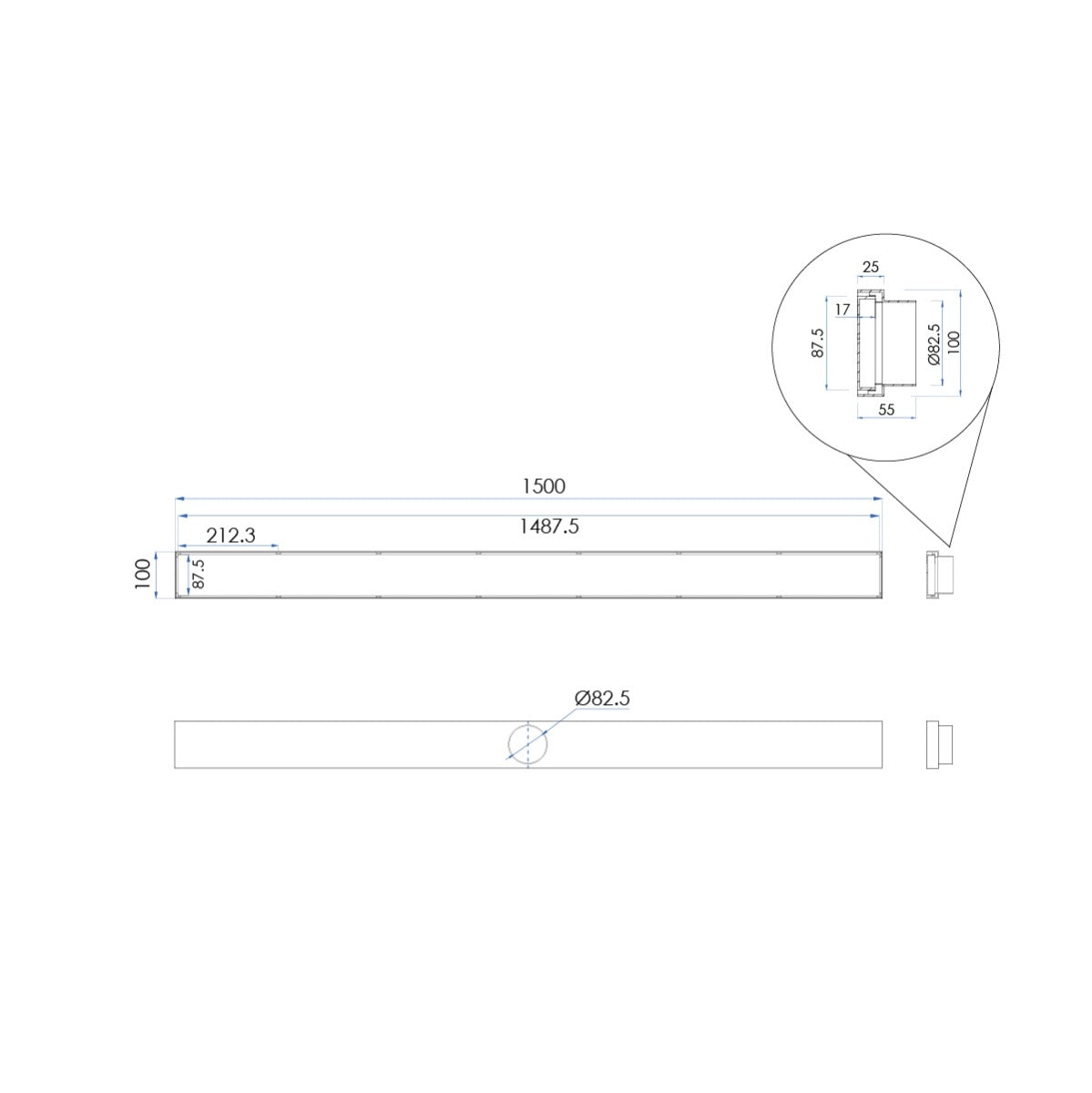 LIDO LINEAR Tile Floor Drain 1500 x 100mm Brushed Nickel