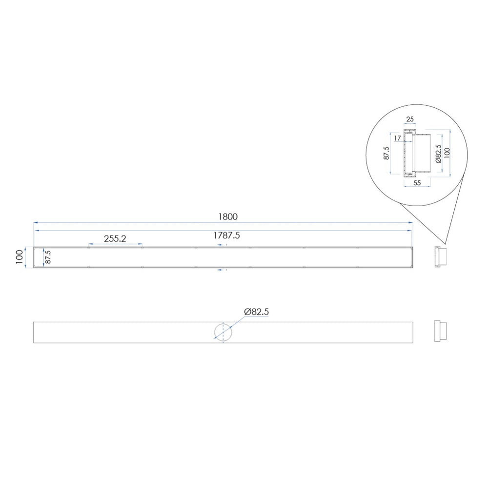 LIDO LINEAR Tile Floor Drain 1800 x 100mm Gunmetal