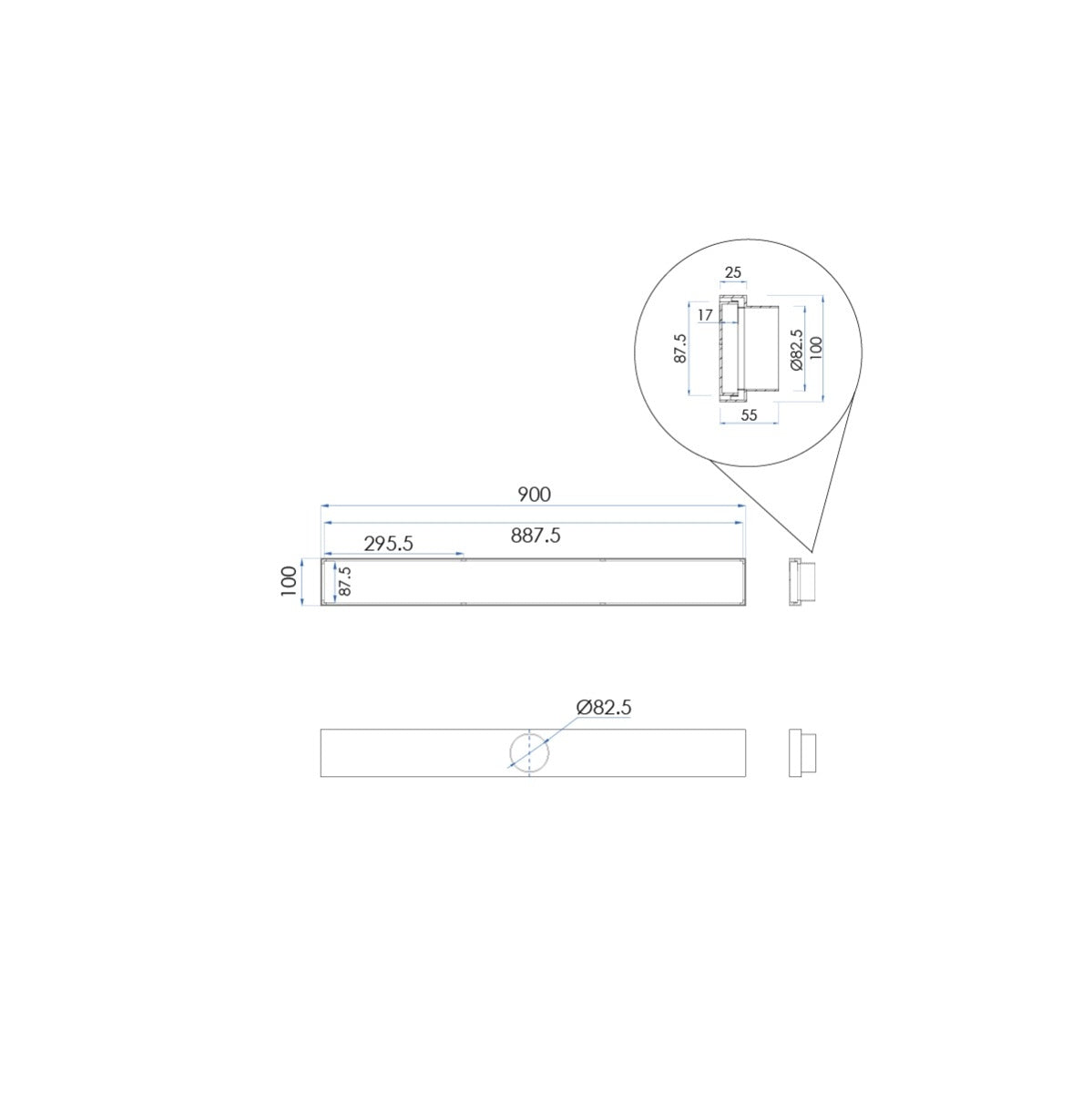 LIDO LINEAR Tile Floor Drain 900 x 100mm Gunmetal