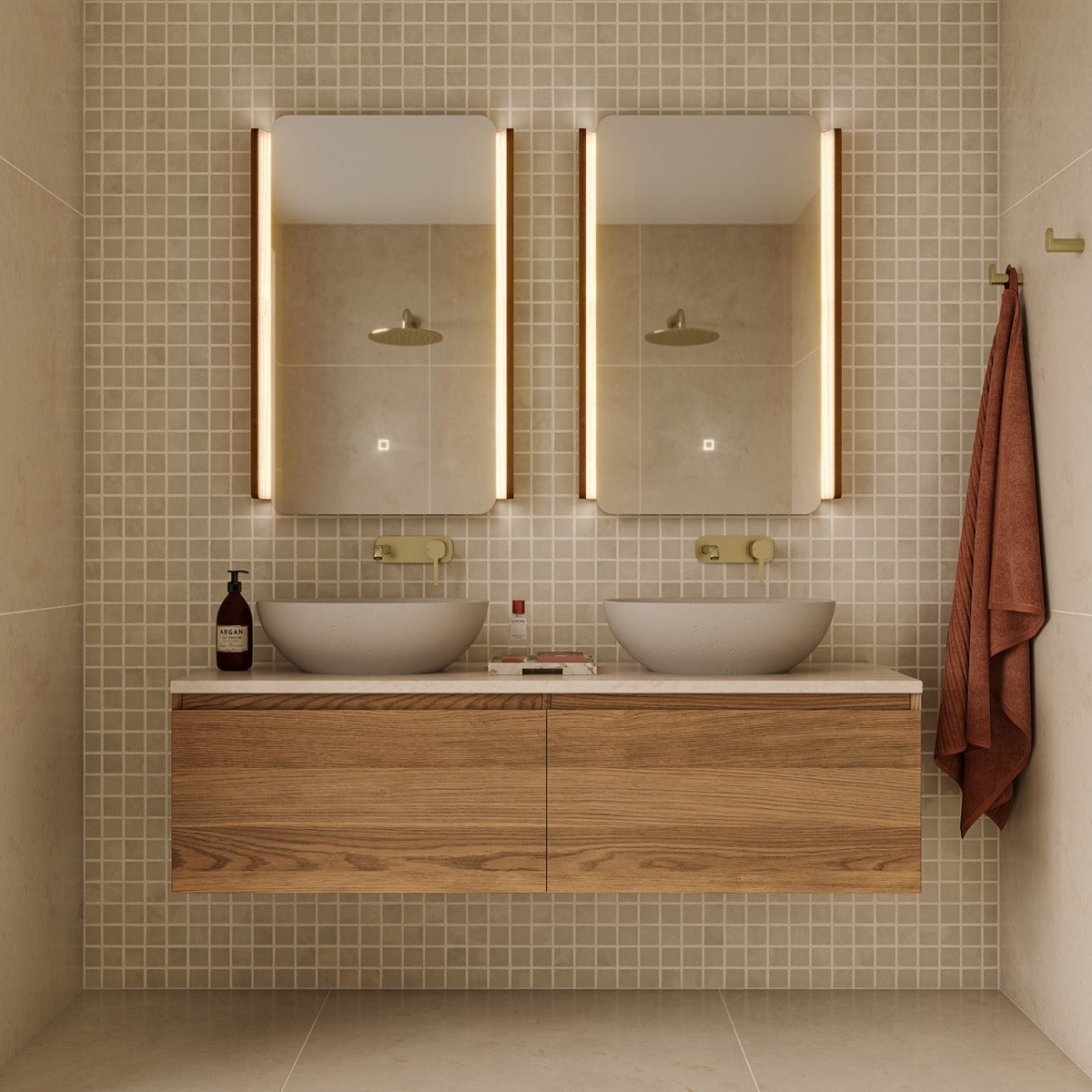 LORENZO Rectangle LED Mirror Walnut 600x900mm