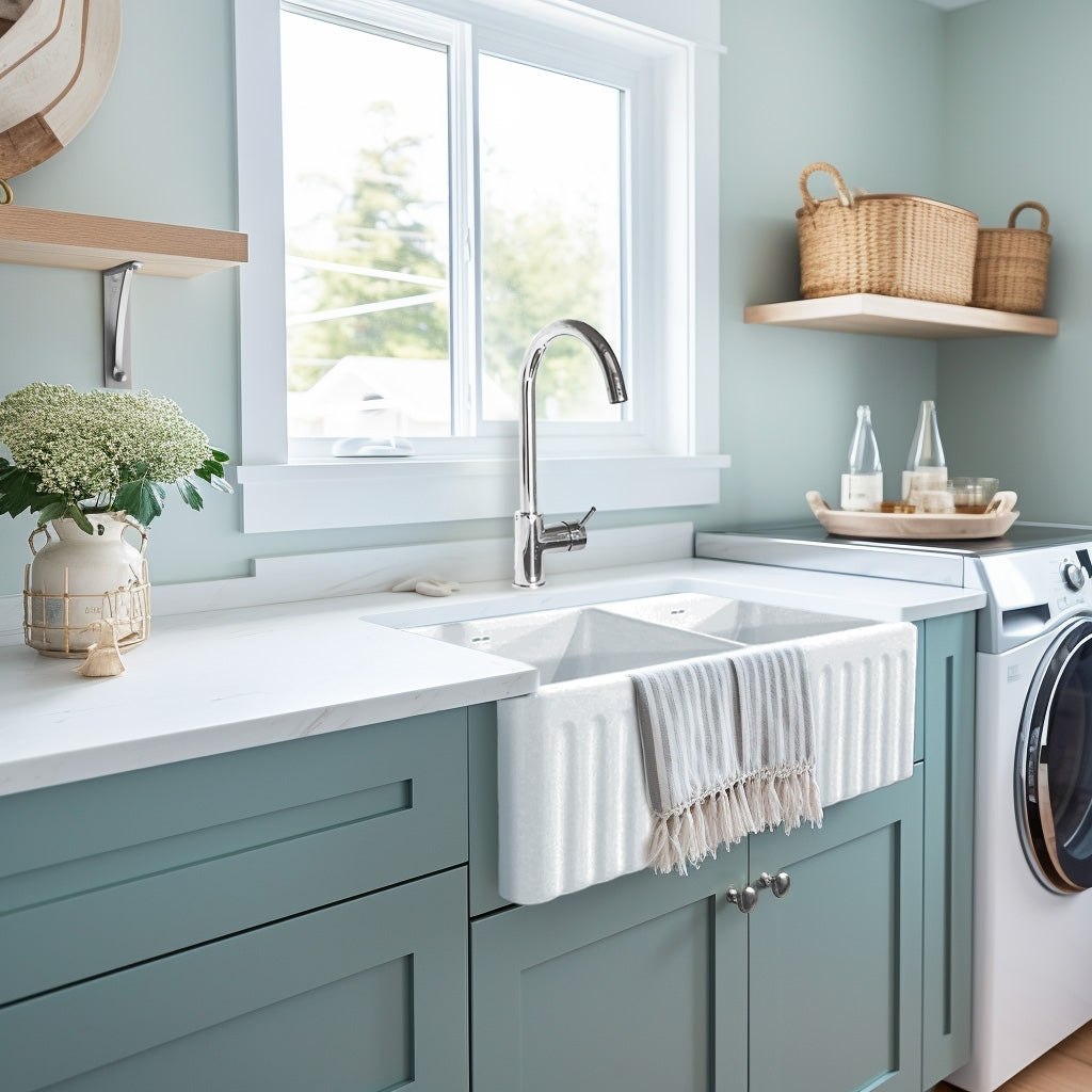 MAISON Double Fluted Reversible Farmhouse Sink 835mm Gloss White
