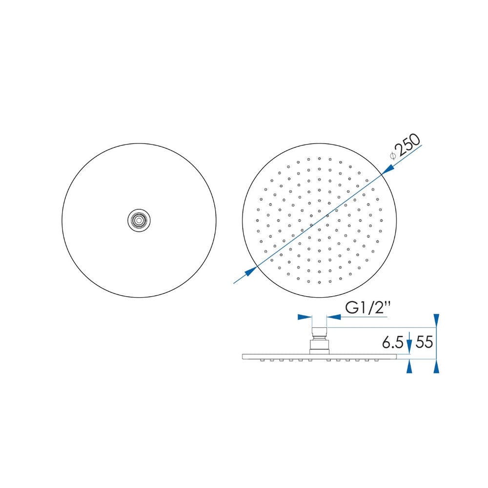 MONSOON Round Shower Head Brushed Brass 250mm