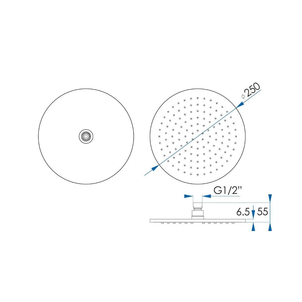 MONSOON Round Shower Head Brushed Brass 250mm