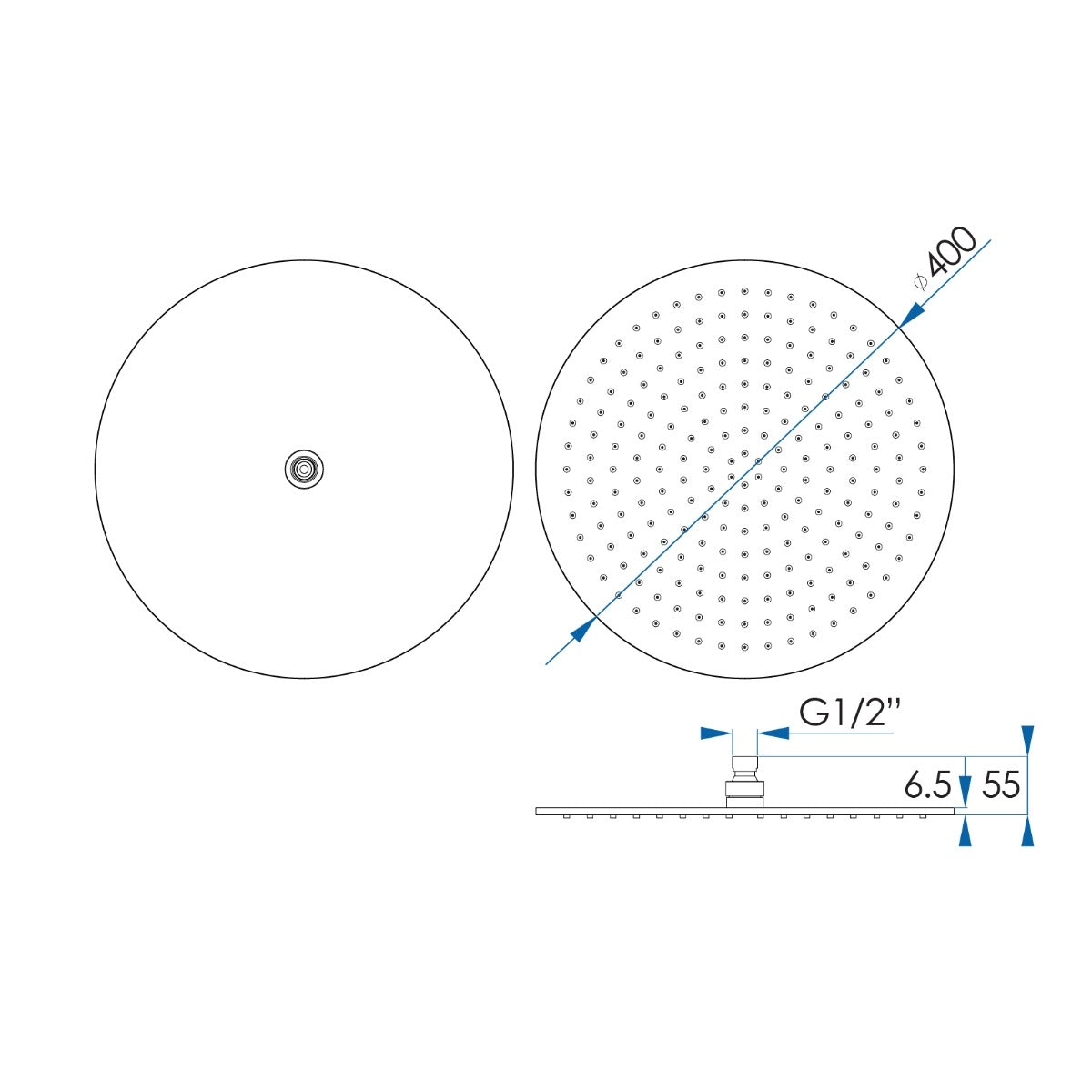 MONSOON Round Shower Head Matte Black 400mm