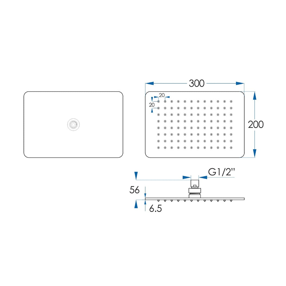 MONSOON Rectangle Shower Head Matte Black 300mm