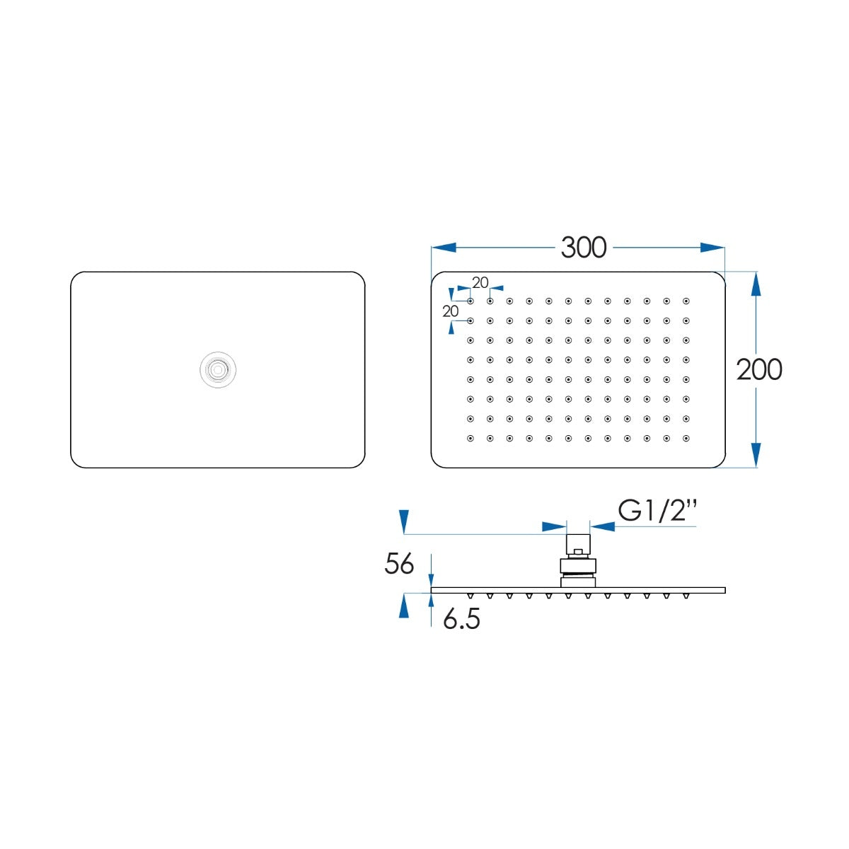 MONSOON Rectangle Shower Head Matte Black 300mm