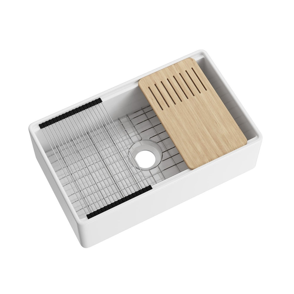 OAKLEIGH Workstation Farmhouse Sink with Accessories 840mm Gloss White