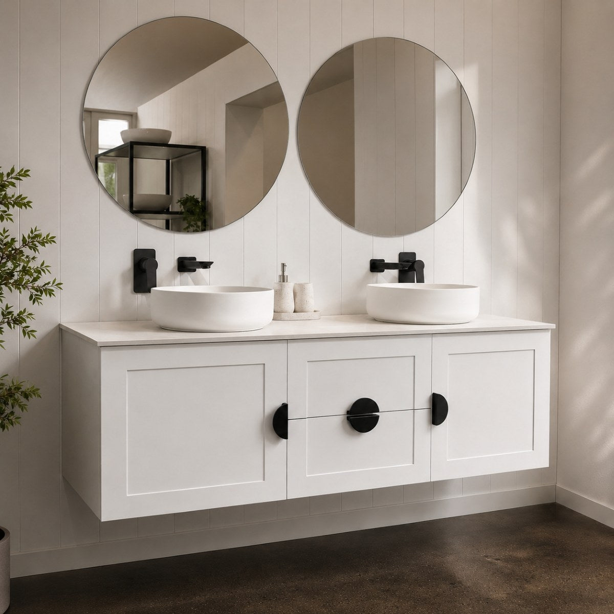 OLIVER Wall Hung Hamptons Vanity 1500mm Matte White