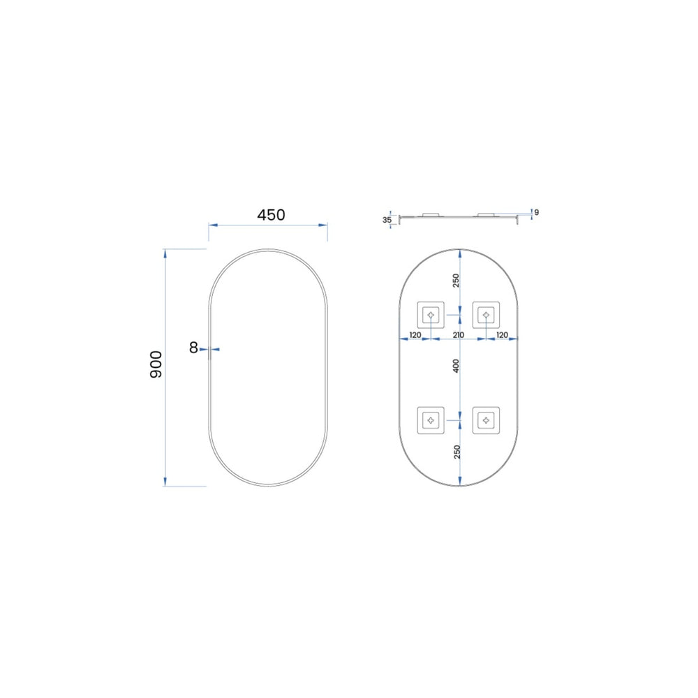 ORBIT Oval Mirror w/ Gunmetal 45mm Frame 450x900mm