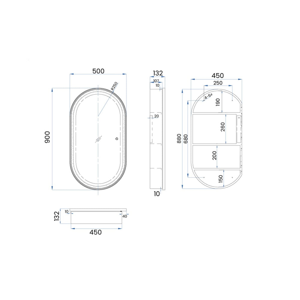 ORBIT LED Edge Mirror Cabinet w/ GPO and USB Power Matte White 500mm