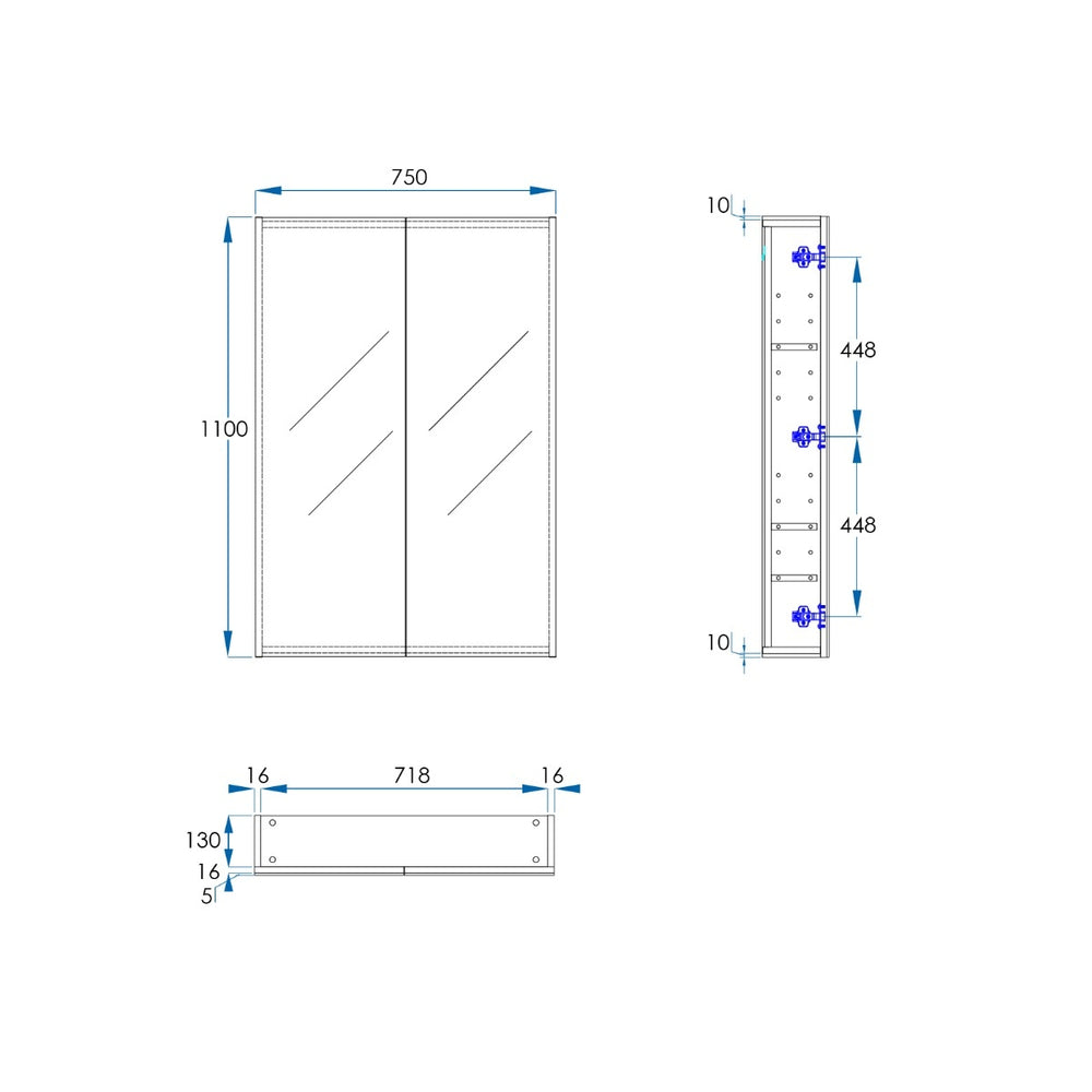 OSCA Tall Mirror Cabinet Pencilled Edge White 750mm