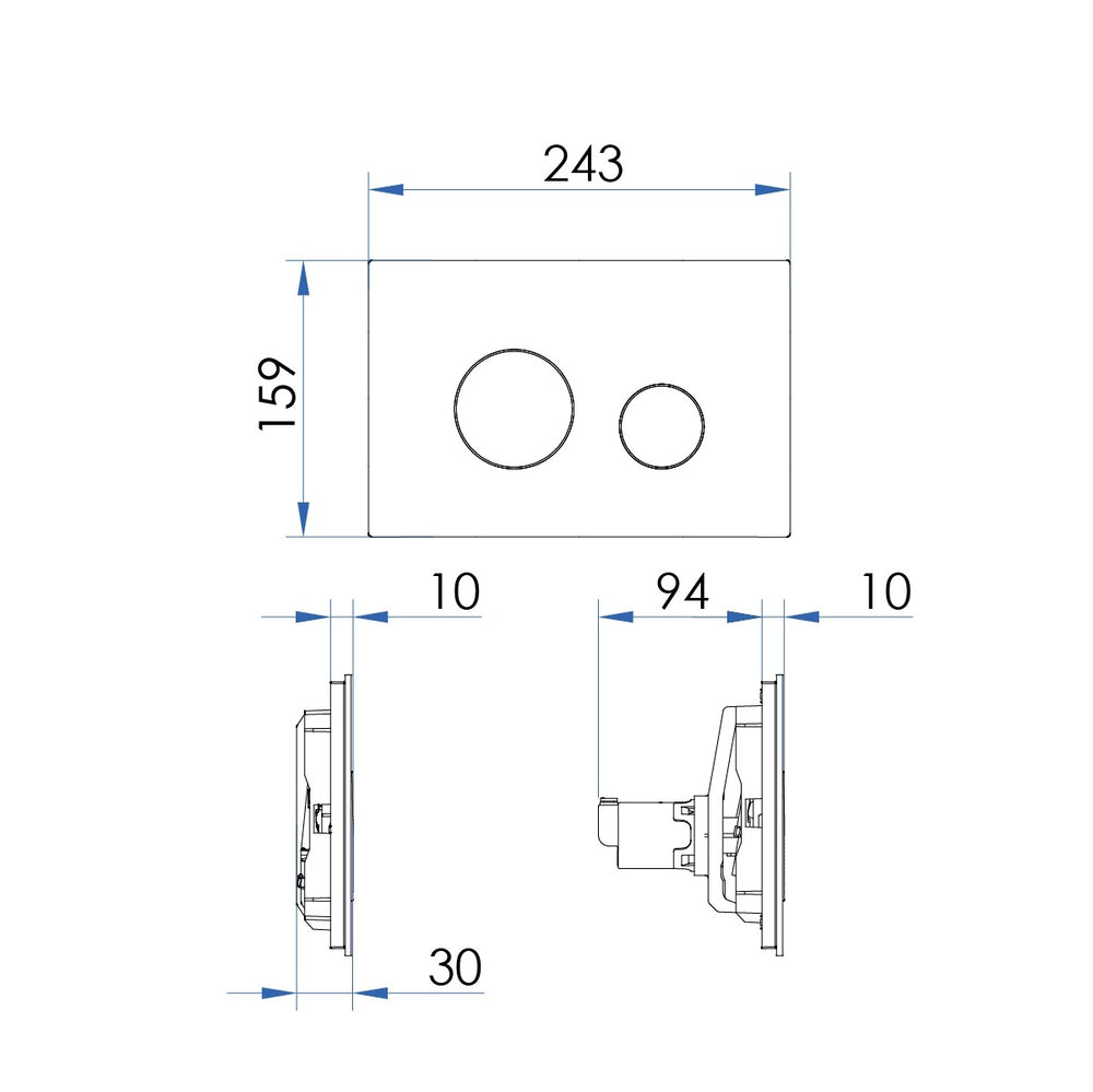 SPIN Push Plate for Pneumatic Cistern 243x159mm Gunmetal