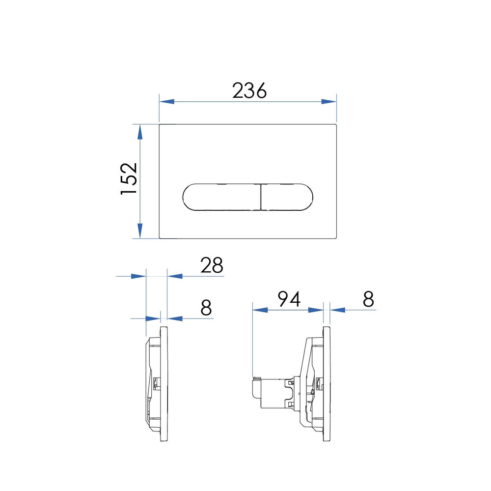 OLLIE Push Plate for Pneumatic Cistern Chrome 236x152mm
