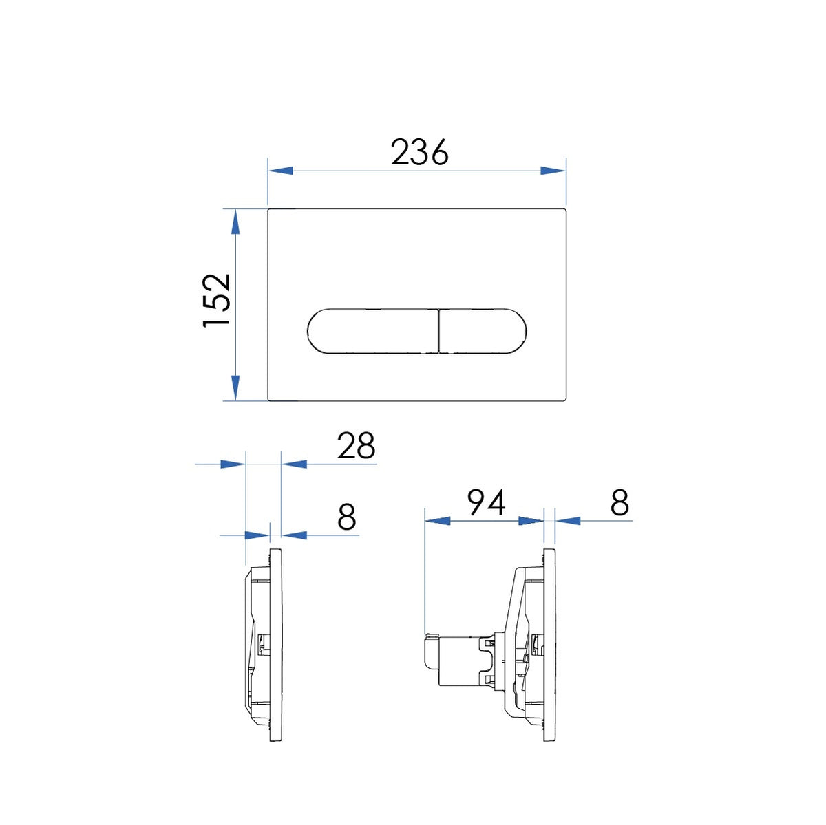 OLLIE Push Plate for Pneumatic Cistern Gunmetal 236x152mm