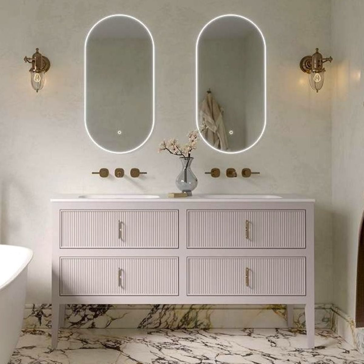 PROVENCE Solid Surface Vanity Top w/Two Integrated Basin 1500mm Matte White
