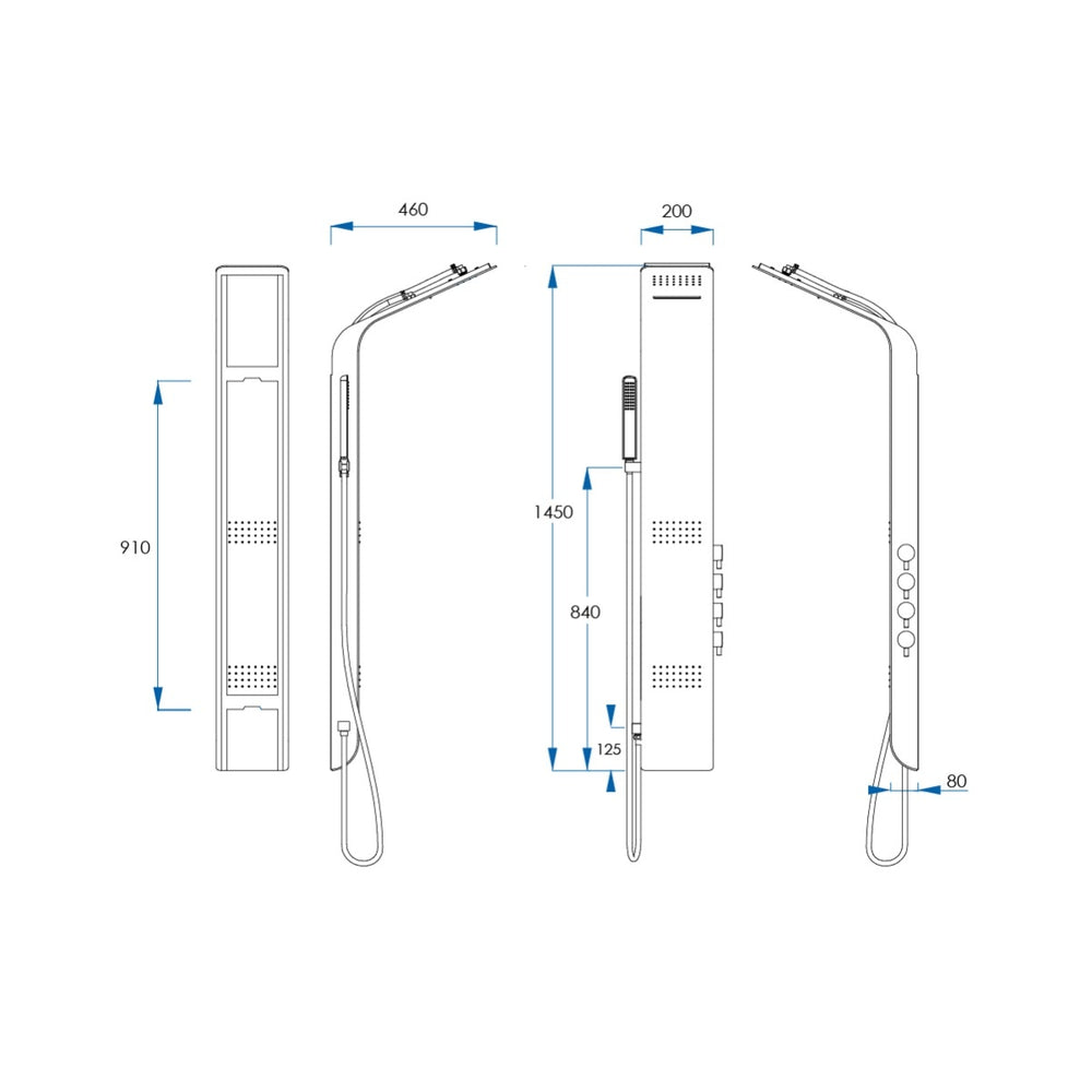 REEF Multi-Functional Shower Panel RHS Operation Matte Black