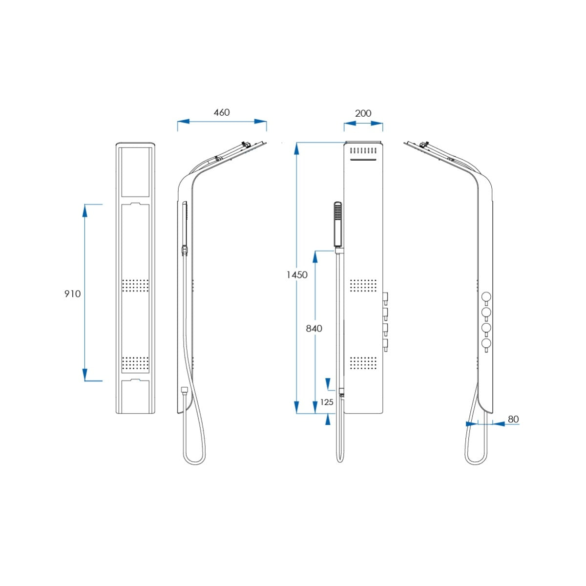 REEF Multi-Functional Shower Panel RHS Operation Matte Black