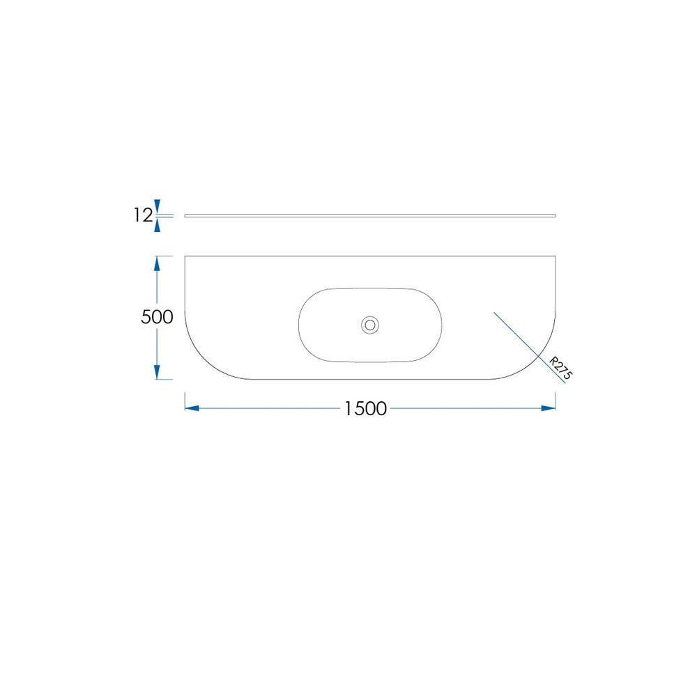 REEF Solid Surface Vanity Top, w/ Integrated Basin w/ Overflow 1500mm Matte White