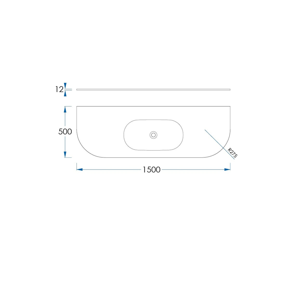 REEF Solid Surface Vanity Top, w/ Integrated Basin w/ Overflow 1500mm Matte White