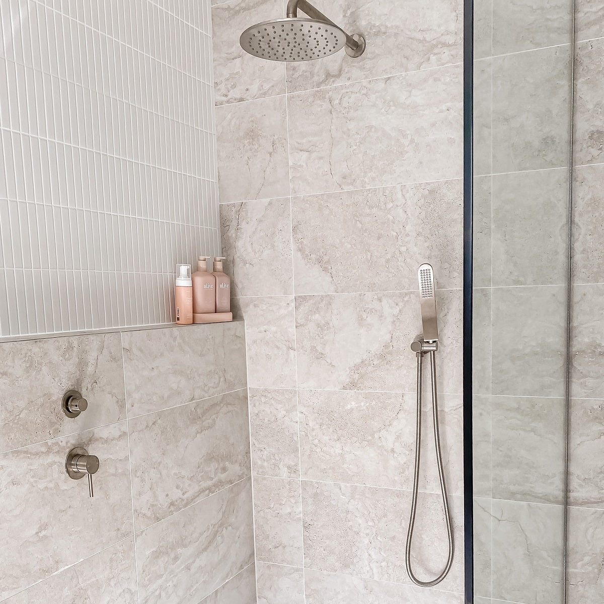 SPIN Shower Elbow with Hand Shower Bracket Brushed Nickel