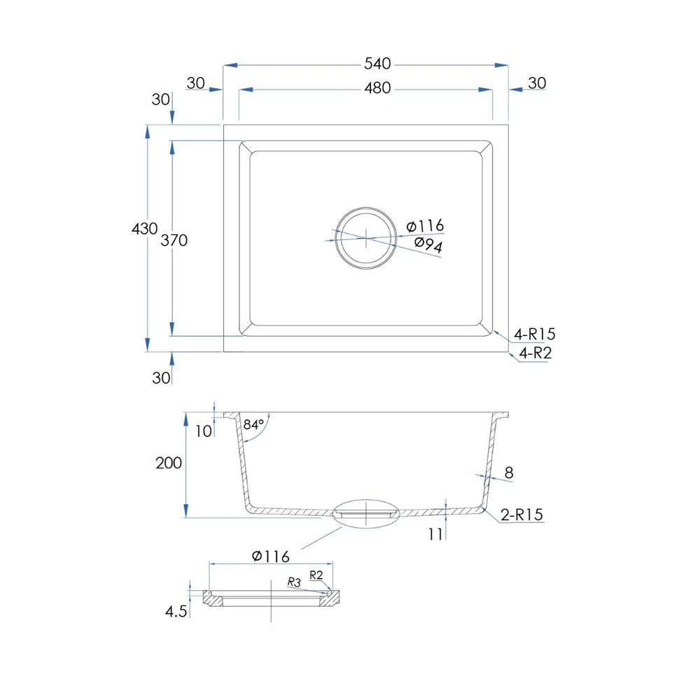 ROCHER Granite Single Bowl Sink 540mm White