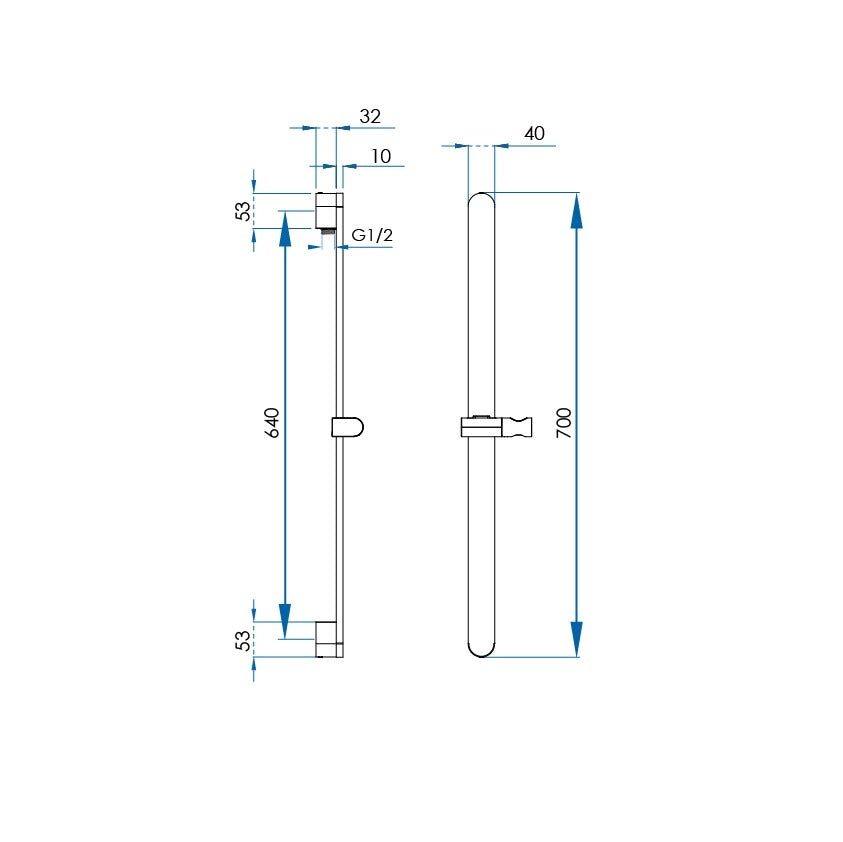 OLLIE Shower Rail Brushed Nickel 700mm