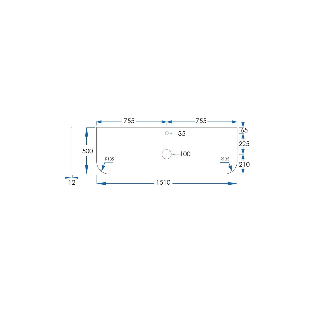 BIANCO LUNA 12mm Curved Sintered Stone Vanity Top, Suit Hob Mixer 1510mm