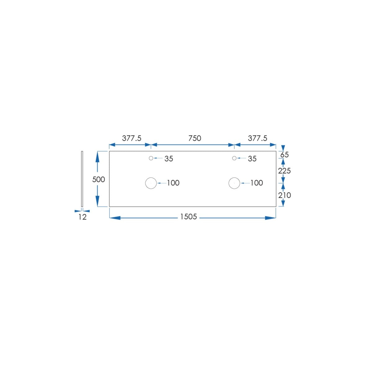 BIANCO LUNA 12mm Sintered Stone Vanity Top, DBL Basin Suit Hob Mixer 1505mm