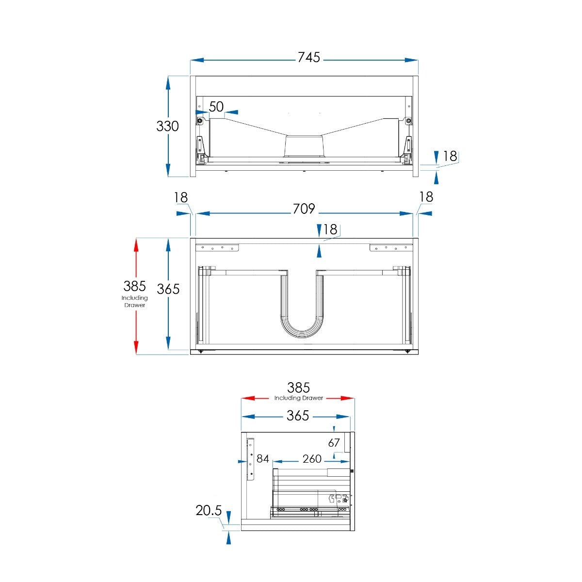 VENICE Slim Wall Hung Vanity 750mm Matte White