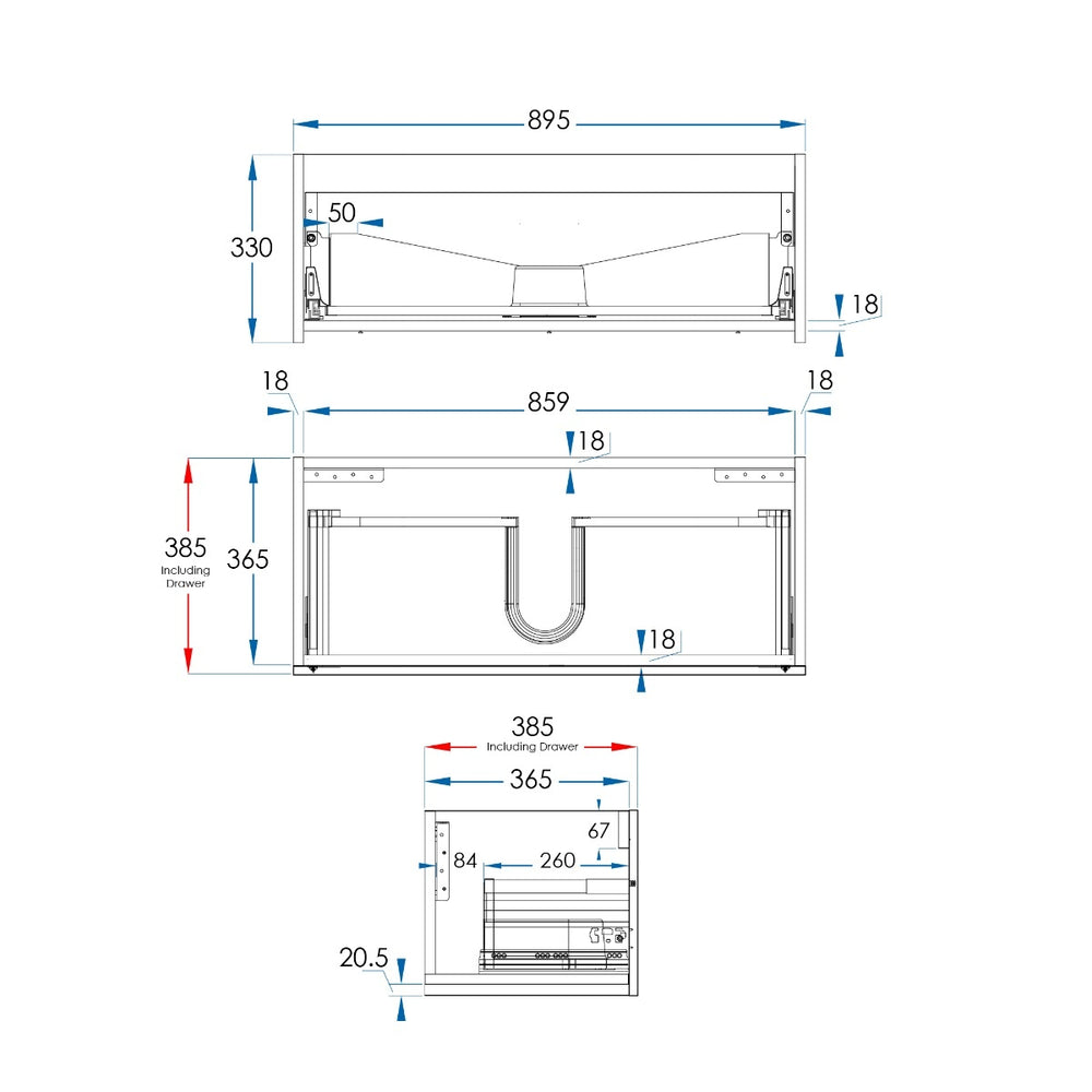 BOSTON Slim Wall Hung Vanity 900mm Matte White