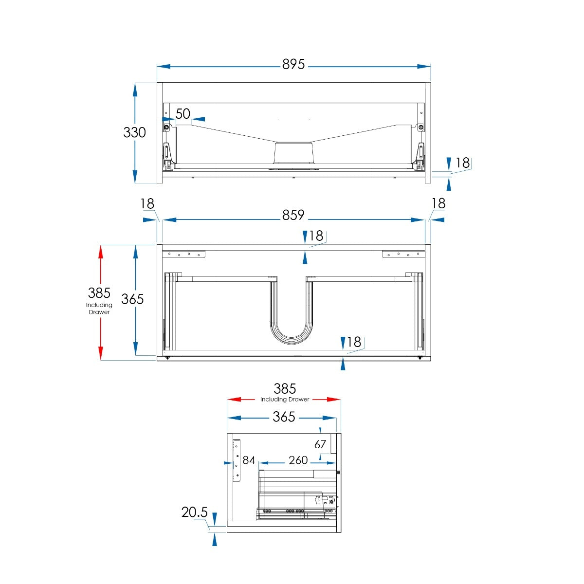BOSTON Slim Wall Hung Vanity 900mm Matte White
